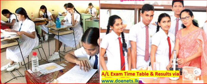 GCE AL Exam Time Table dates Results Release to online examination department website www.doenets.lk