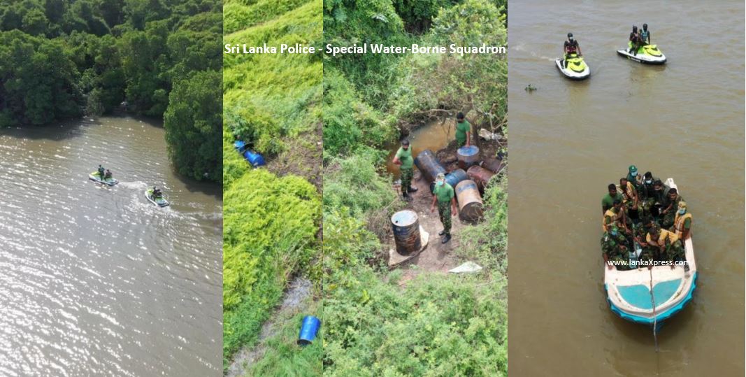 Special Waterborne Operations Squadron conducts first operation in Muthurajawela area using Jet Ski boats. 26 barrels of illicit liquor and Goda recovered