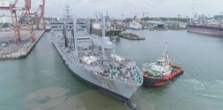 Indian Naval Ship (INS) Shakti with 100 tons of oxygen arrived at the port of Colombo