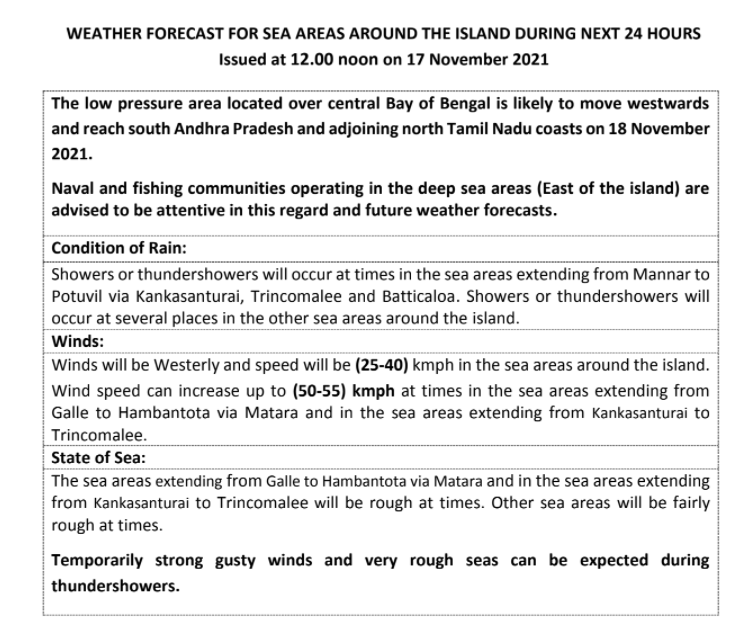 Fairly heavy showers about 50 mm can be expected at some places in Sri Lanka