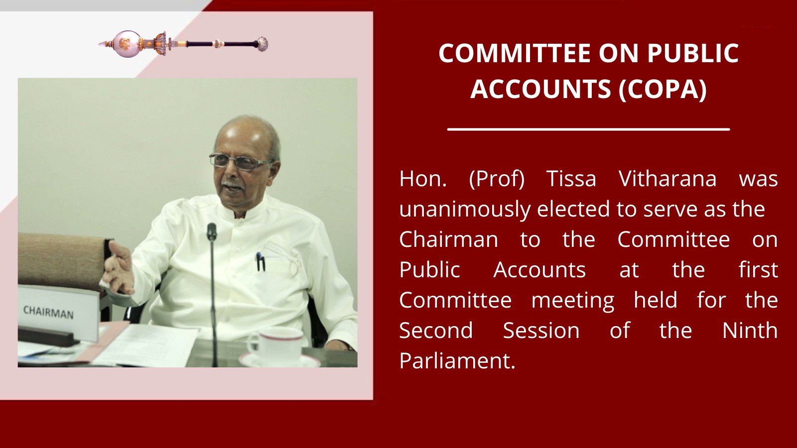 Prof. Tissa Vitharana appointed as the Chairman of the COPA