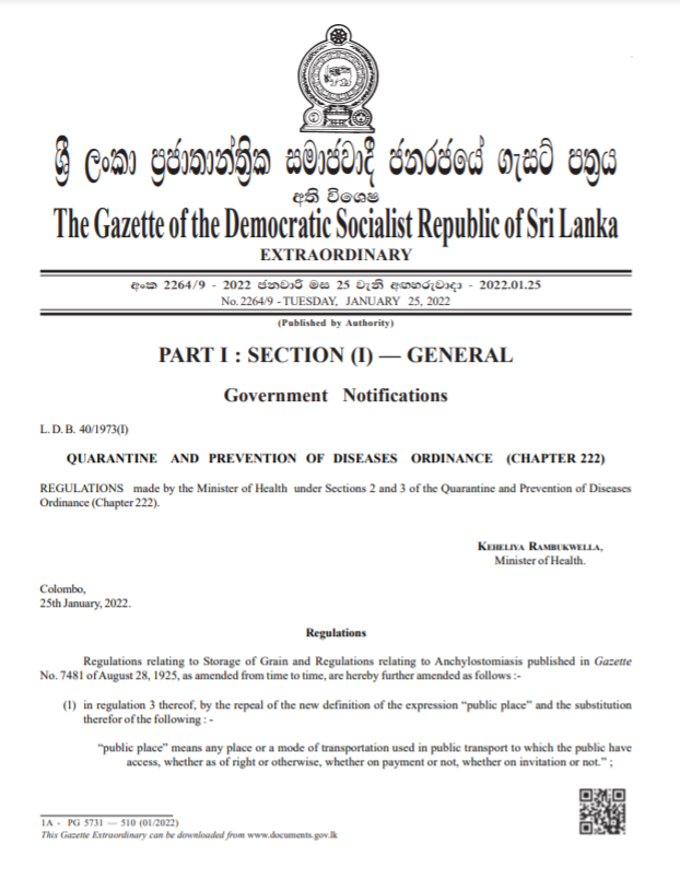 Sri Lanka Makes Vaccination Card Mandatory for Entering Public Places
