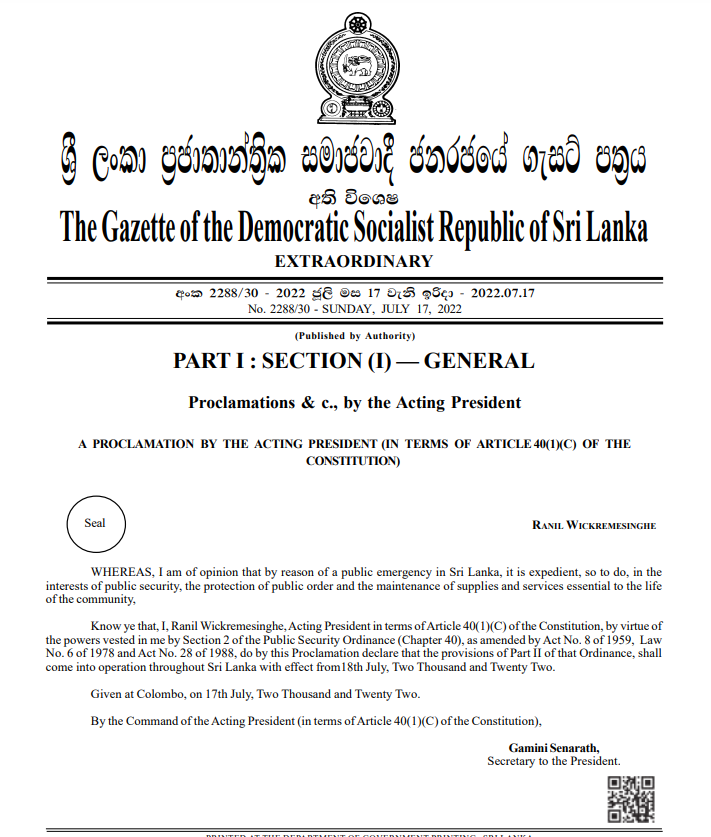 Public emergency declared in Sri Lanka - LankaXpress.com
