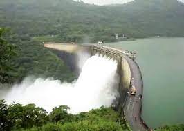 Six sluice gates of Victoria Dam opened