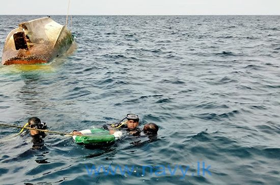 Sri Lanka Navy rescues 04 fishermen including one trapped in capsized trawler in south-eastern waters