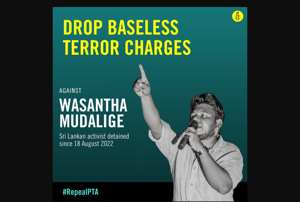 Drop terror charges against student leader Wasantha Mudalige