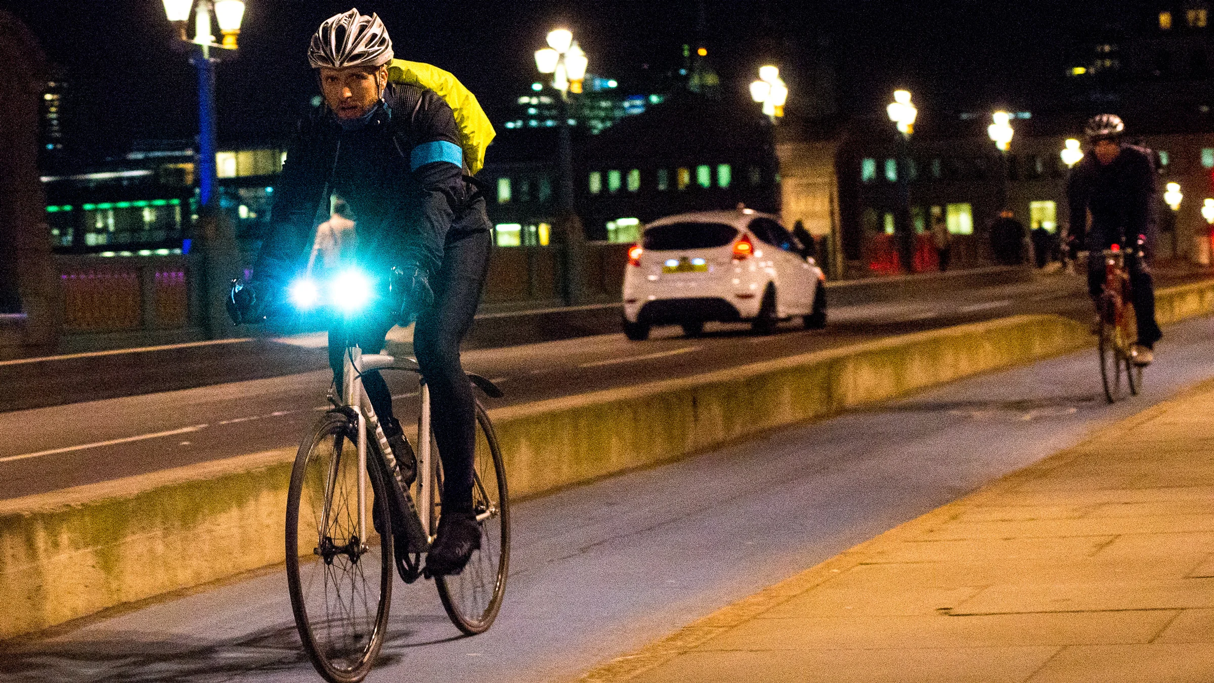 Ride bikes at night with lights