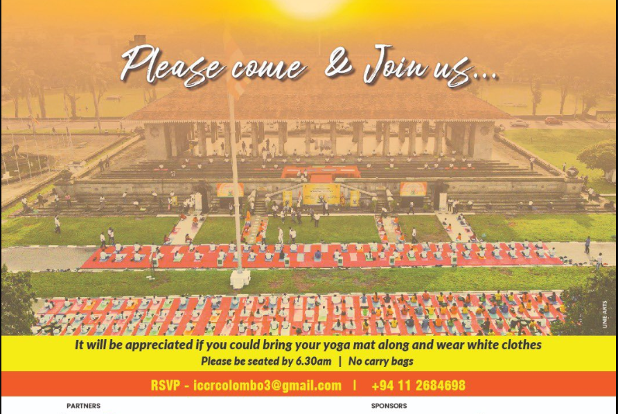 9th International Day of Yoga at Independence Square Colombo on June 17 at 6.45am