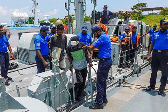 Sri Lanka Navy rescues distressed local fishermen stranded in Indian waters