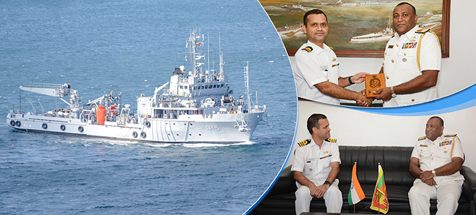 Indian Naval Ship ‘Nireekshak’ 70.5m long Diving Support Vessel arrived at the Trincomalee harbour