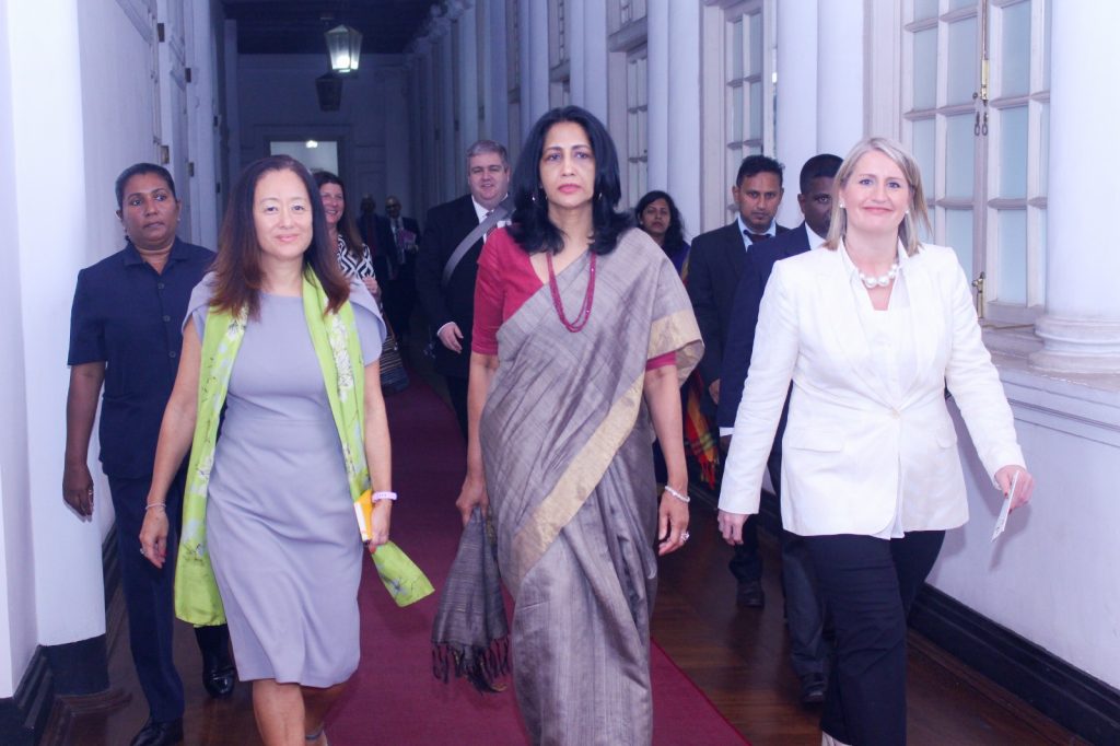 Foreign Secretary Aruni Wijewardane discusses multi-faceted aspects of the U.S. - Sri Lanka bilateral relations with the U.S. Under Secretary for Public Diplomacy and Public Affairs Elizabeth Allen